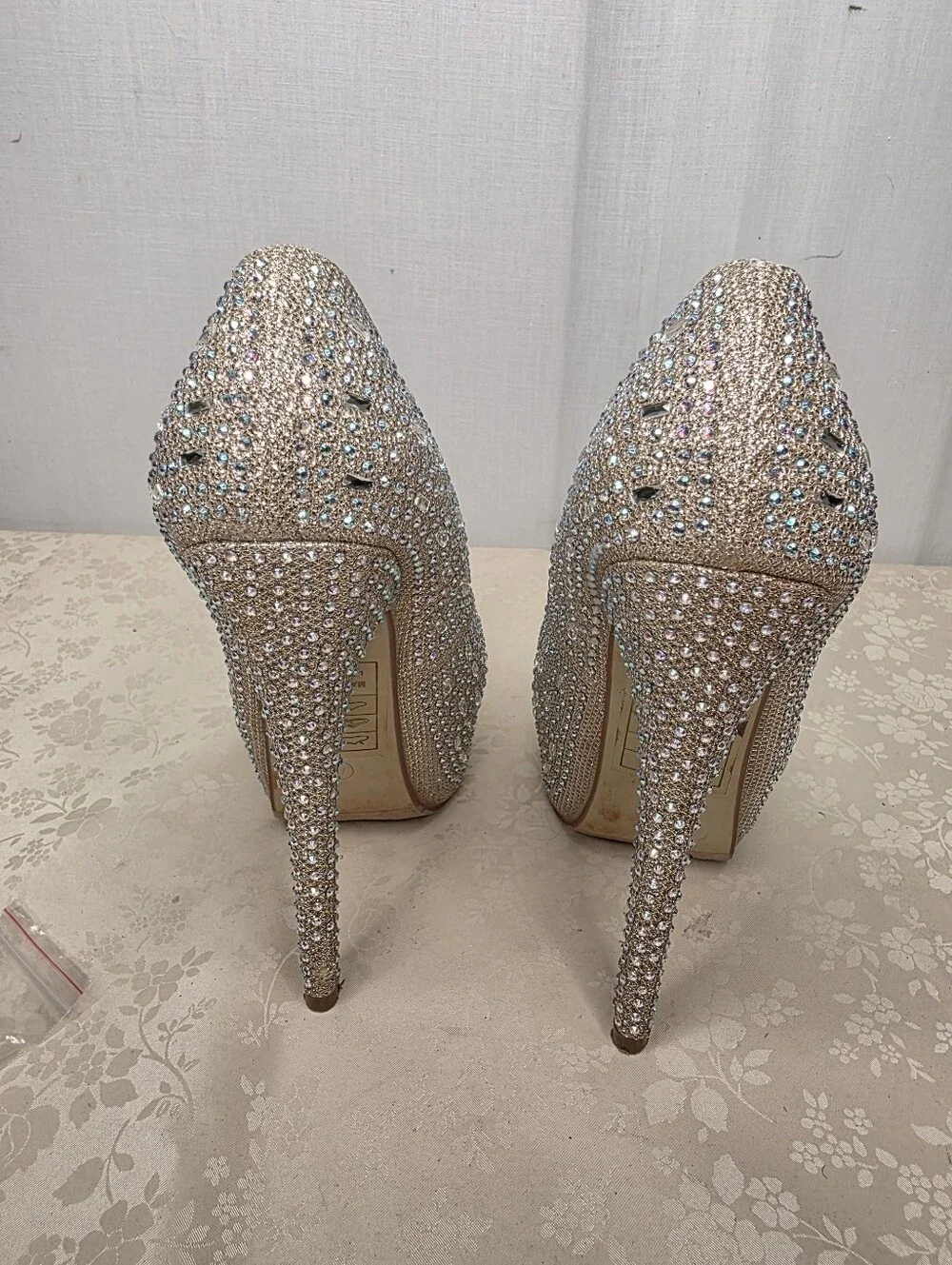 Bling Glitter Rhinestone Stiletto Platform Heels Prom Wedding Gold 7.5